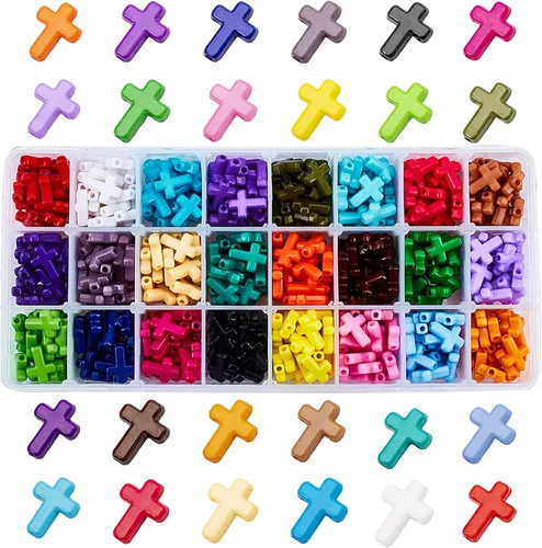 Miniatura 9 de PH PandaHall 300 cuentas de cruz acrílicas, 15 colores, coloridas cruz, cuentas de Pascua, cuentas sueltas para Pascua, Eid, Mubarak, Ramadán