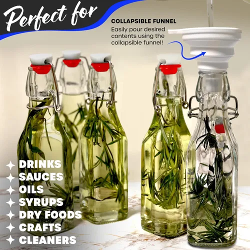 Miniatura 6 de Nevlers Botellas de vidrio cuadradas de 8.5 onzas con tapones, botella de vidrio abatible con tapa, paquete de 6 unidades, juego de botellas