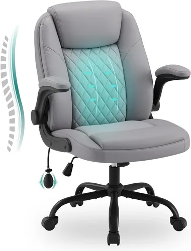 Miniatura 12 de MALOL Silla ergonómica de oficina ejecutiva con cuero grueso adherido, reposabrazos abatibles, respaldo alto, altura ajustable e inclinación