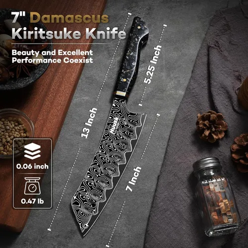 Miniatura 7 de Huusk Cuchillo de chef japonés de Damasco – Cuchillo de cocina ultra afilado Damasco VG-10, cuchillos Santoku profesionales con mango ergonómico