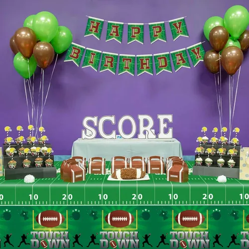 Miniatura 8 de Paquete de 4 manteles de fútbol americano, fundas para mesa de cumpleaños, fiesta temática de fútbol, mantel desechable para mesa de retorno