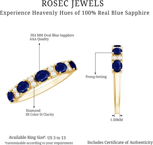 Miniatura 15 de Natural Blue Sapphire Diamond Wedding Band, AAA Quality, Blue Sapphire East West Ring For Women - Ideal For Gift