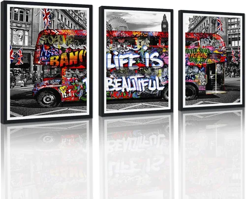 Miniatura 51 de 3 Piezas de Arte de Pared Banksy en Lienzo, Póster de Graffiti, Decoración de Pared con Citas Inspiradoras, Nunca Te Rindas, Obras de Arte para Sala