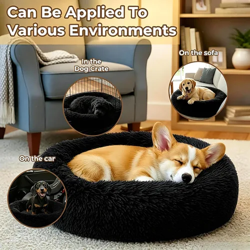 Miniatura 5 de Calming Donut Dog and Cat Bed for Indoor Cats, Anti-Anxiety Round Fluffy Soft Washable Small Pet Bed for Puppy and Kitten, Warming Comfortable