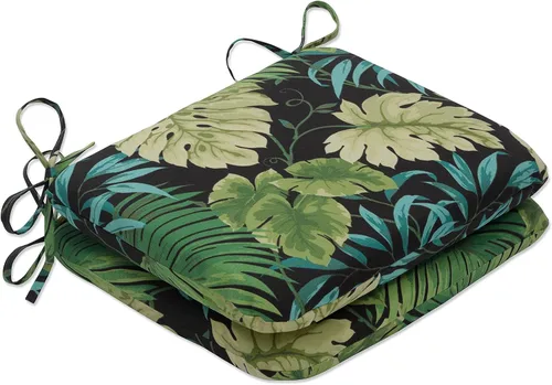 Miniatura 20 de Pillow Perfect Cojines de asiento de esquina cuadrados para exteriores e interiores, 16 x 18.5 pulgadas, selva verde con hojas exuberantes, 2 Selva