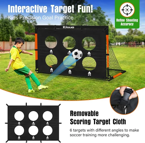 Miniatura 5 de Juego de portería de fútbol infantil para patio trasero – 2 porterías de fútbol de 6 x 4 pies, equipo de entrenamiento, red de fútbol para niños