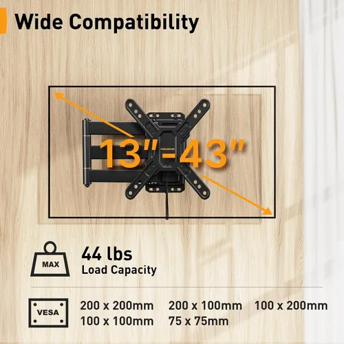 Miniatura 2 de Perlegear Soporte de TV RV con cerradura para televisores de 13 a 43 pulgadas de hasta 44 libras, soporte de pared para TV RV de movimiento completo
