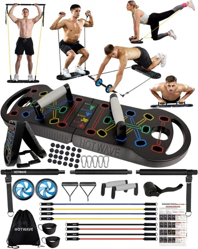 HOTWAVE Push Up Board Fitness, Portable Foldable 20 in 1 Push Up Bar at Home Gym, Pushup Handles for Floor. Professional Strength Training Equipment