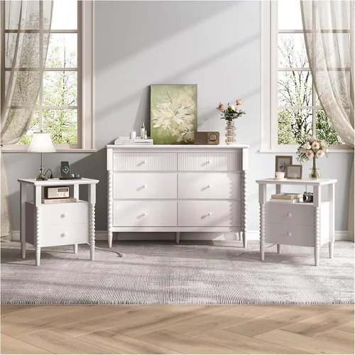 Miniatura 11 de JOINICE Juego de Dormitorio Moderno de Mediados de Siglo, Cómoda de 6 Cajones y Juegos de Mesitas de Noche para Dormitorio, Juego de Mesitas