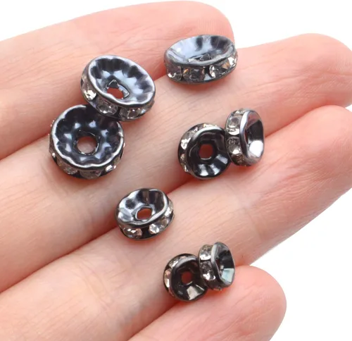 Miniatura 8 de Cuentas espaciadoras de cristal, 400 cuentas de diamantes de imitación de aleación de color negro pistola, accesorios para manualidades, joyas