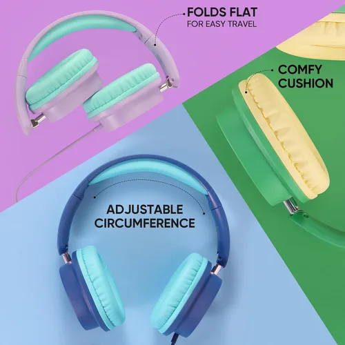 Miniatura 5 de Auriculares para niños en paquete de 5 unidades para la escuela, auriculares con micrófono HD y sonido estéreo sobre la oreja para el aula, ajuste