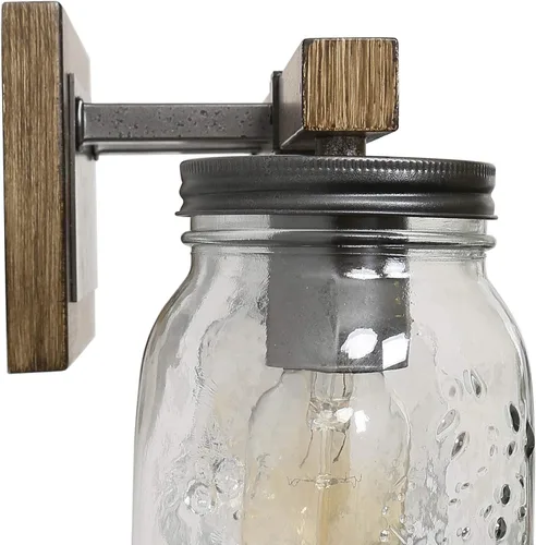 Miniatura 7 de LOG BARN Lámpara de tocador de baño rústica con vidrio Mason Jar Glass, apliques de pared de 4 luces, acabado de madera sintética, 29 pulgadas