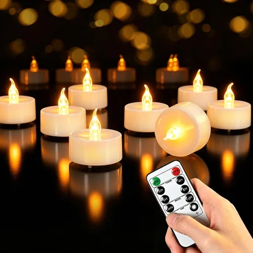 Miniatura 11 de JOSU Velas sin llama, 12 luces LED parpadeantes, funciona con pilas, con temporizador y clips remotos, velas cónicas de ventana blanca cálida