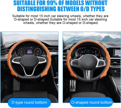 Miniatura 2 de Funda para Volante de Automóvil, Cuero Nappa de 15 Pulgadas Antideslizante y Ultra-Delgada, Protector de Volante de Vehículo 5D, Accesorios Naranja