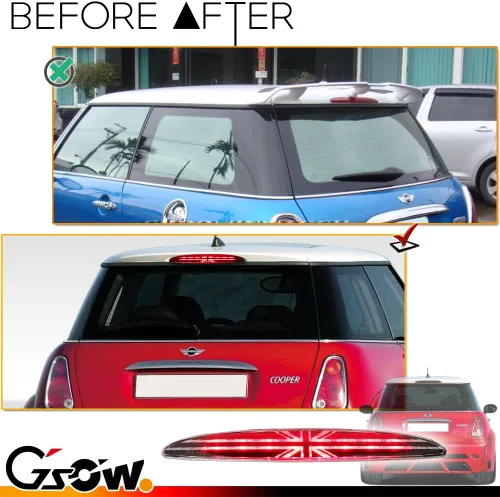 Miniatura 2 de Luz de Freno LED de 3ra Posición con Lente Transparente para MINI Cooper R50 R53 1ra Gen 2002-2006, [Bandera Union Jack del Reino Unido] 8 LED Rojos