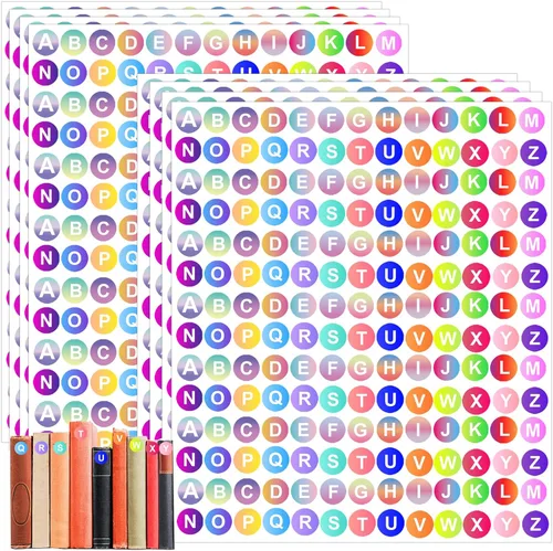 Calcomanías del alfabeto de la letra A-Z, coloridas etiquetas autoadhesivas de papel redondo pequeño de 1/2 pulgada para teclado, para inventario,