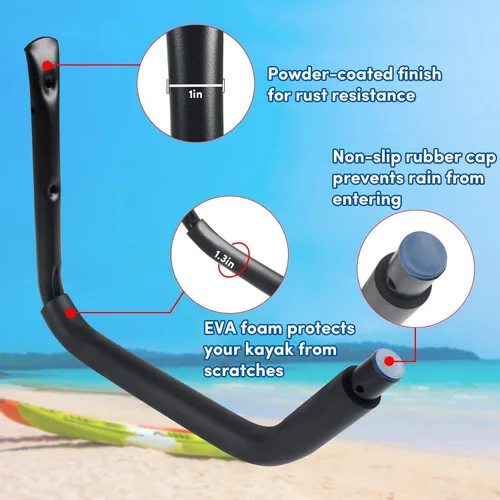 Miniatura 3 de Estante de almacenamiento de kayak, soporte de kayak para garaje, soporte de pared para kayak con correas de nailon, gancho de kayak resistente Negro
