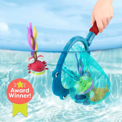 Miniatura 2 de B toys by Battat - Juguetes para piscina de animales marinos; incluye 1 red con forma de tiburón y 4 juguetes de agua para niños mayores de 3 años