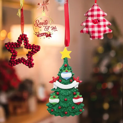 Miniatura 5 de Adornos de Navidad 2025, árbol genealógico personalizado, nombre y familia de 3 fechas, adorno de tres nietos o nietos, bola de Navidad, decoración