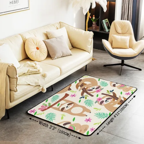 Miniatura 2 de jejeloiu Lindos tapetes de perezoso para sala de estar, 4 x 5 pies, diseño de animales kawaii, juego de alfombras decorativas para interiores
