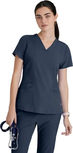 Miniatura 8 de BARCO ONE - Camiseta médica con cuello en V y 5 bolsillos, elástico de 4 vías, para mujer Bahama