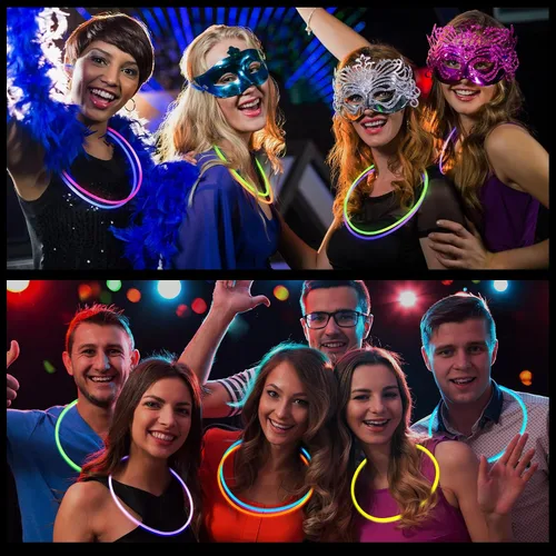 Miniatura 4 de Deekin Collares luminosos de 22 pulgadas con barras luminosas a granel con conectores, collar de neón que brilla en la oscuridad para Halloween