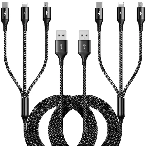 Miniatura 9 de RULUS Cable de carga múltiple corto [2 unidades/13.8 in], cable multiUSB 4 en 1, cable de carga rápida trenzado, cable de carga USB universal