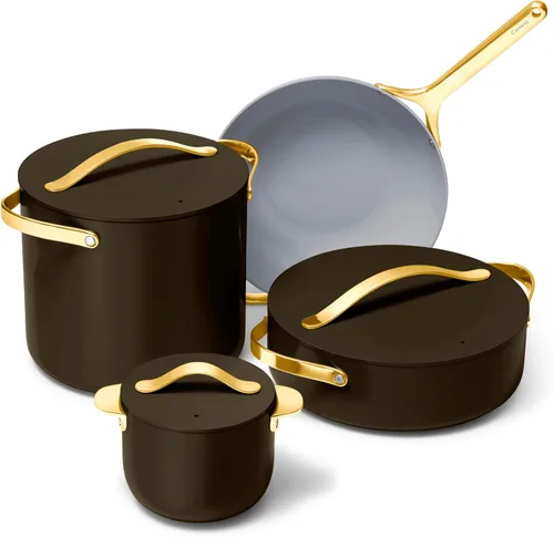 Caraway Cookware+ Collection - Juego de Utensilios de Cocina Especializados - Olla Pequeña, Sartén para Saltear, Rondeau y Olla de Caldo - 3 Tapas y