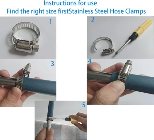 Miniatura 3 de Abrazadera de manguera, paquete de 10 abrazaderas de manguera de engranaje helicoidal de acero inoxidable 304 ajustable de 6 a 2.008 in, abrazaderas