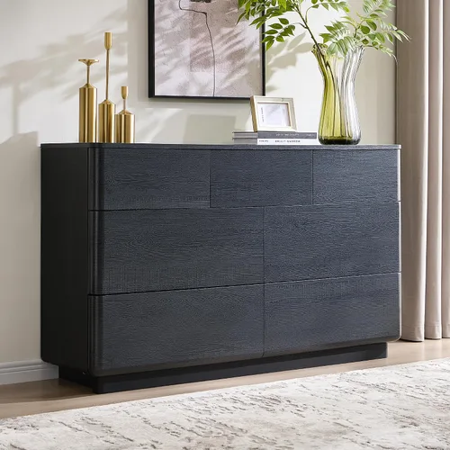 Miniatura 6 de JXQTLINGMU Cómoda de 7 cajones para dormitorio, cajonera moderna de empujar para abrir, gran almacenamiento de madera con perfil curvado y diseño