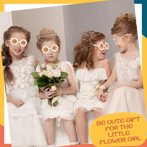 Miniatura 6 de Landhoow 2 lentes de sol redondos para niña de las flores, para regalo de propuesta de niña de las flores, lindos lentes para fiesta en la playa al