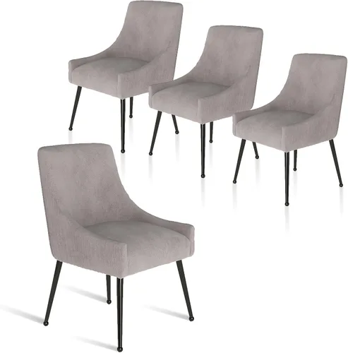 Miniatura 21 de Juego de 2 sillas de comedor de terciopelo, sillas tapizadas beige para sala de estar con patas de metal negro, sillas decorativas modernas