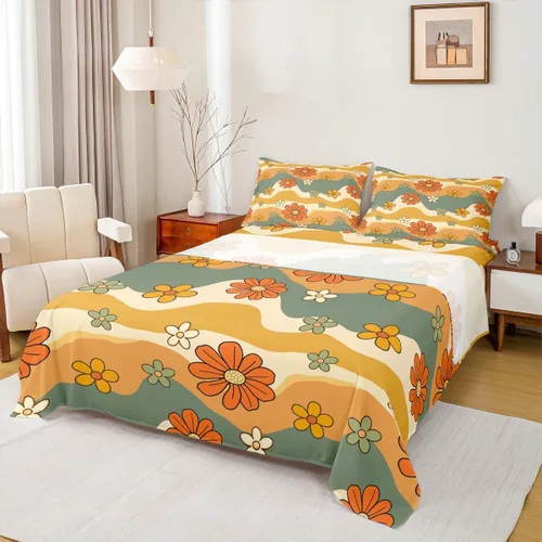 Miniatura 8 de Erosebridal Groovy - Juego de sábanas para decoración de fiesta para niñas y mujeres, diseño de signo de paz, tamaño individual, sábanas de mariposa