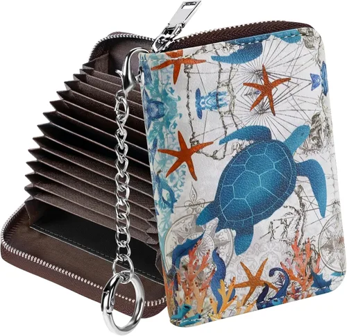 Miniatura 29 de Mayski - Cartera para tarjetas de crédito con cremallera para mujeres, tarjetero pequeño de acordeón, llavero, tarjetero para tarjetas de Manzana