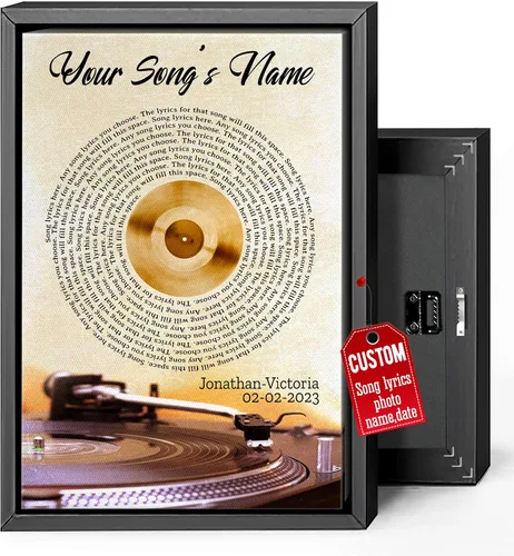 Miniatura 10 de H-DEWALL Regalos para marido de parte de la esposa, letras de canciones personalizadas con marco, discos de vinilo retro, decoración de pared