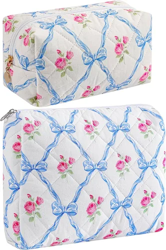 Miniatura 30 de Bolsa de maquillaje de viaje para mujeres y niñas, bolsa de maquillaje con cremallera, flores florales, organizador de maquillaje, bolsa de tela