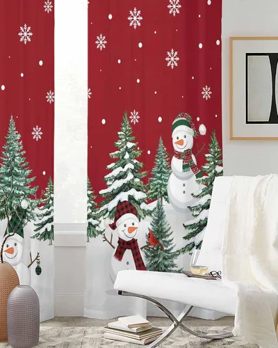 Miniatura 3 de Cortinas traslúcidas de muñeco de nieve de Navidad de 84 pulgadas de largo, juego de 2 paneles de cortinas para cocina, dormitorio, sala de estar