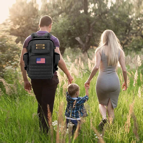 Miniatura 8 de SHARKMOUTH - Bolsa de pañales para papá para hombre, mochila militar para bebé con parches para senderismo, viajes, viajes de campamento, regalos