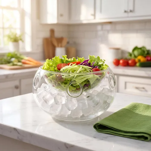 Miniatura 7 de Kichvoe Cuenco de hielo seco de cocina de 5.9 pulgadas, cuenco de vidrio para inmersión en frío, recipiente para servir frutas, postres y fiestas