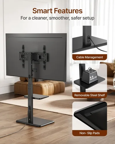 Miniatura 6 de Soporte de piso para TV de acero con toma de corriente para televisores de 32 a 75 pulgadas, hasta 110 libras, soporte de TV ajustable en altura
