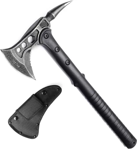 Hacha de campamento, Tomahawk con pincho, hacha de supervivencia con funda, mango de fibra de nailon para supervivencia al aire libre, senderismo, 1
