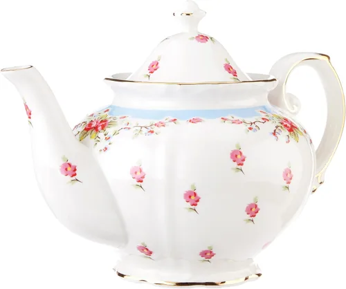 Miniatura 2 de Gracie China - Tetera vintage de porcelana azul rosa (5 tazas)