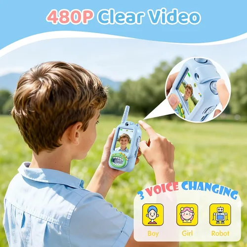 Miniatura 4 de Walkie Talkies de video para niños, paquete de 2 cajas de regalo recargables para niños con estuche de silicona, walkie talkies para jugar