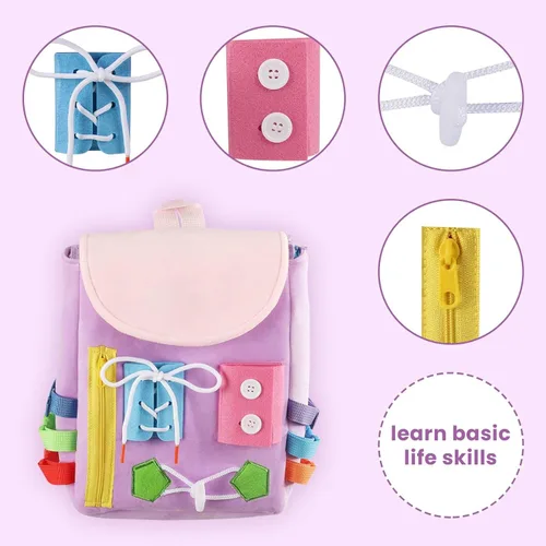 Miniatura 3 de Busy Board - Mochila para niños pequeños con hebillas y juguetes de actividades de aprendizaje, desarrolla habilidades motoras finas y habilidades