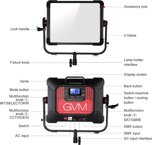 Miniatura 5 de GVM - Panel de luz LED de video de 250 W, iluminación de fotografía con 21000 lux/1.6 ft, luz de video RGB 2700-75000K, CRI97+, gel, HSI, 12