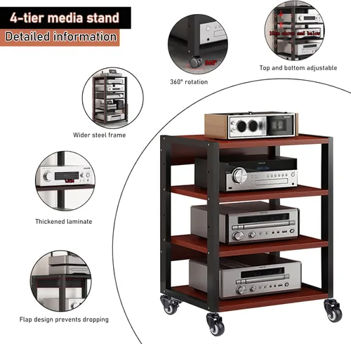 Miniatura 3 de Estante multimedia de 3/4/5 niveles con gabinetes de componentes ajustables en altura de estante, esquina estéreo extraíble de pie, estantes