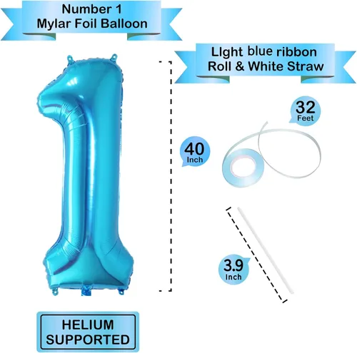 Miniatura 3 de Globos de cumpleaños con números azules de 40 pulgadas, globos de números de helio de mylar de aluminio para cumpleaños, globo número 1 para fiesta