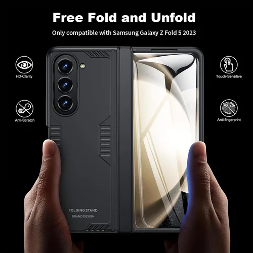 Miniatura 2 de Funda para Samsung Z-Fold-5: [Soporte oculto] [Carga inalámbrica] Funda delgada con protección de bisagra ligera con protector de pantalla - Funda