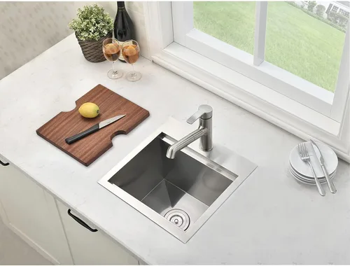 Miniatura 2 de Fregadero de 15x15 pulgadas para barra de montaje superior - VAPSINT Fregadero de cocina pequeño de 15 pulgadas de acero inoxidable, fregaderos