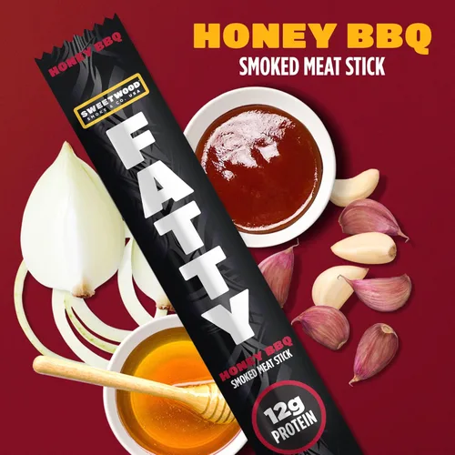 Miniatura 6 de FATTY Palitos de carne, hechos con carne de res alimentada con pasto, cerdo criado sin antibióticos, 11g de proteína por palito, Honey BBQ, Relleno